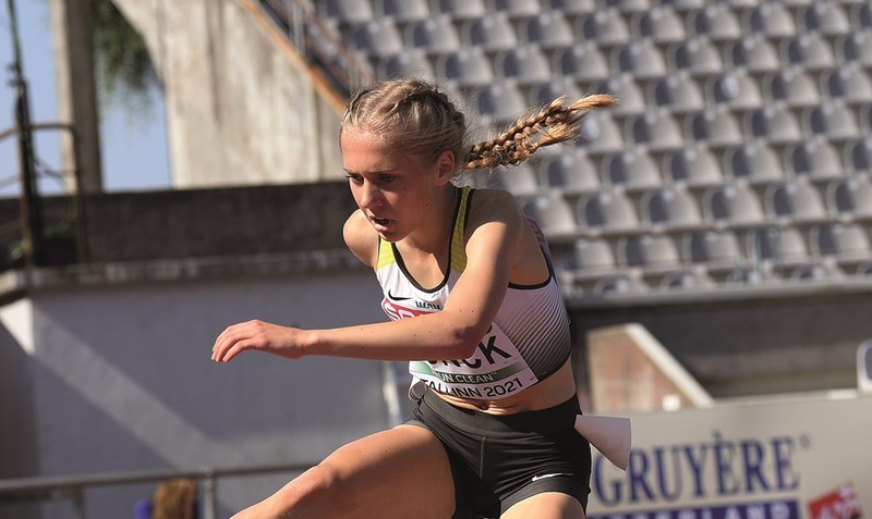 Ronja Funck (hier beim Vorlauf am Donnerstag) wurde im Finale über 3000 Meter Hindernis in Tallinn bei der U20-Europameisterschaft ausgezeichnete Fünfte. Foto: DECA Hasse Sjögren