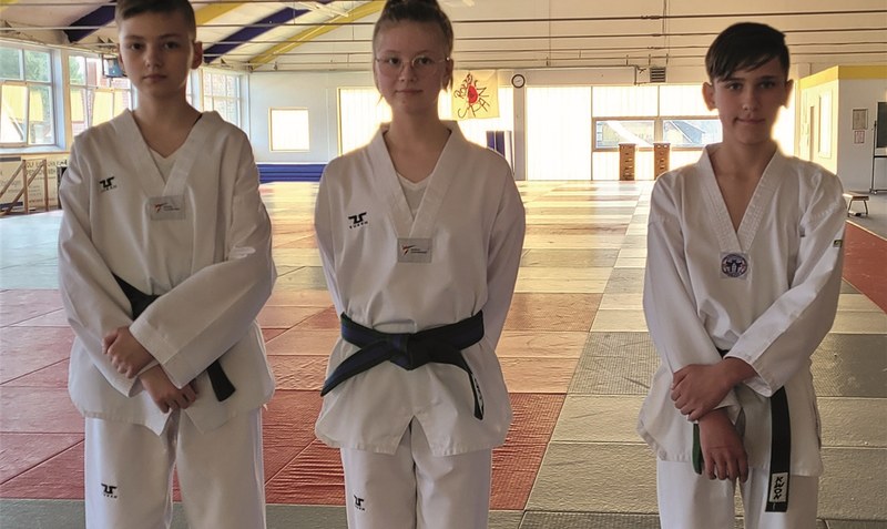 Lars Lawniczak, Lea Lawniczak und Theo Bansemir (v.l.) zeigten ihr Taekwondo-Können. Foto: SG Bomlitz
