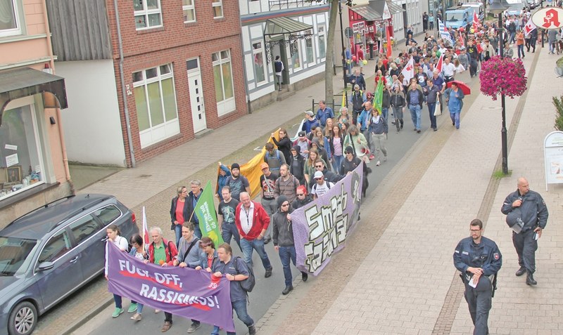 AfD-Parteitag vor fünf Jahren: In der Stadthalle trafen sich die Parteimitglieder - und auf Walsrodes Straßen marschierten Gegendemonstranten. Fotos: WZ-Archiv