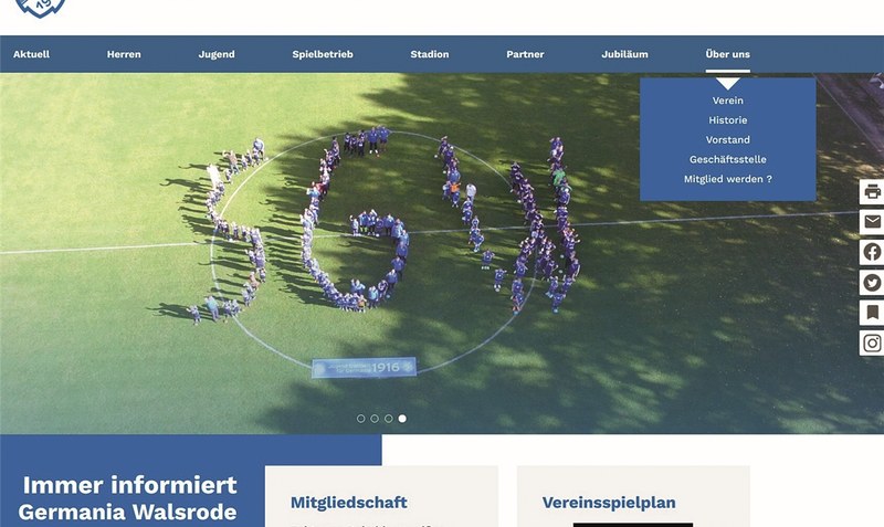 In neuem Glanz erstrahlt die Vereins-Homepage von Germania Walsrode nach der “Renovierung”. Screenshot: SGW
