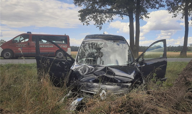 Totalschaden: Der Renault Scenic war aus ungeklärter Ursache auf die Gegenfahrbahn der L 190 geraten, touchierte dort einen Opel Corsa, geriet ins Schleudern, kollidierte mit drei Bäumen und kam erst dann im Seitenraum zum Stehen. Foto: Meyland