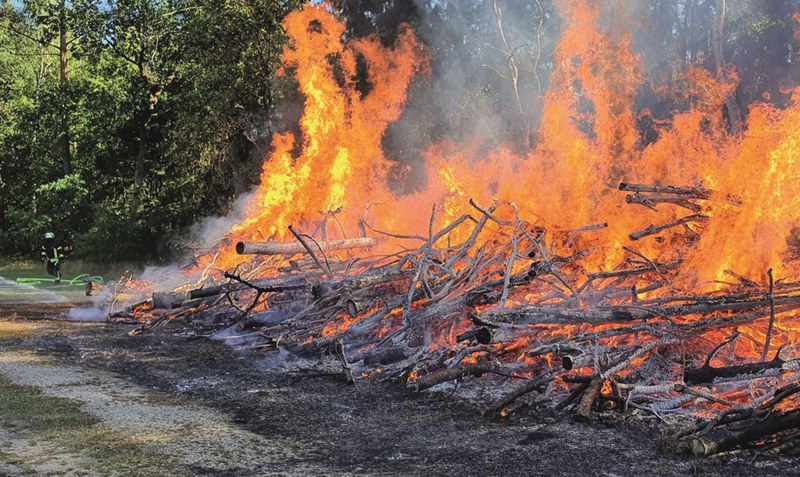In der Nähe der BBS Soltau brannten ein großer Holzstapel und angrenzender Waldboden. Foto: Feuerwehr Soltau
