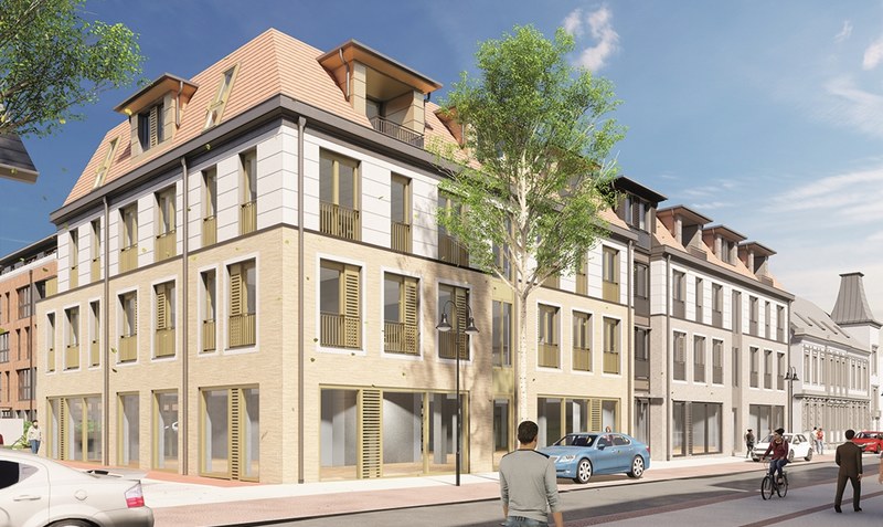So soll es einmal aussehen: Mitte 2024 soll das neue Wohn- und Geschäftshaus an der Walsroder Moorstraße fertiggestellt sein. Skizze: KSK Walsrode
